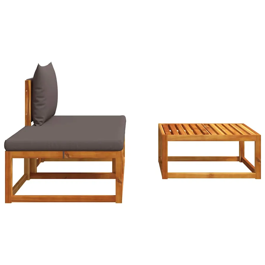 Ensemble de canapés de jardin 3 pièces avec coussins, bois d'acacia et corde, - 5