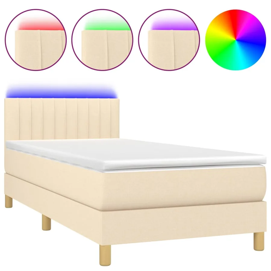 Sommier à lattes de lit avec matelas LED Crème 80x200 cm Tissu - 2
