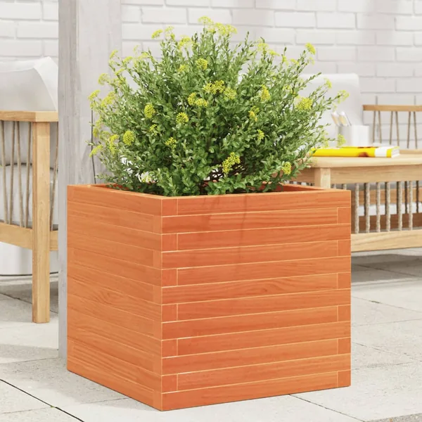 Jardinière cire marron 50x50x46 cm bois de pin massif