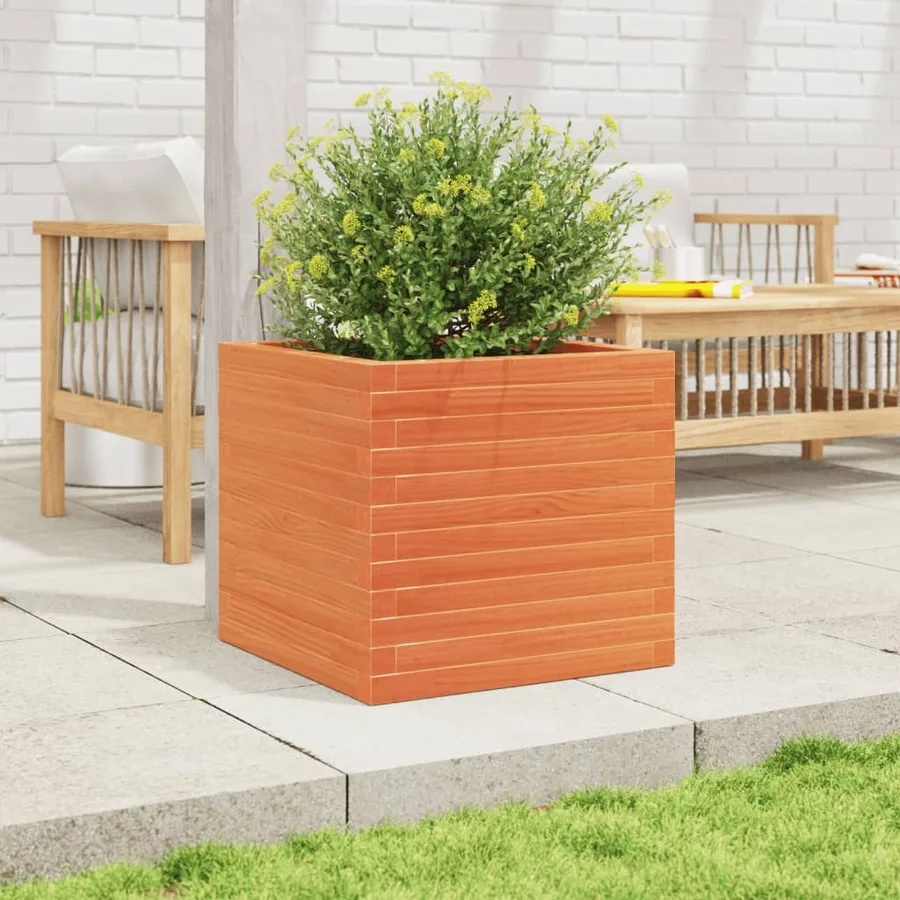 Jardinière cire marron 50x50x46 cm bois de pin massif - 3