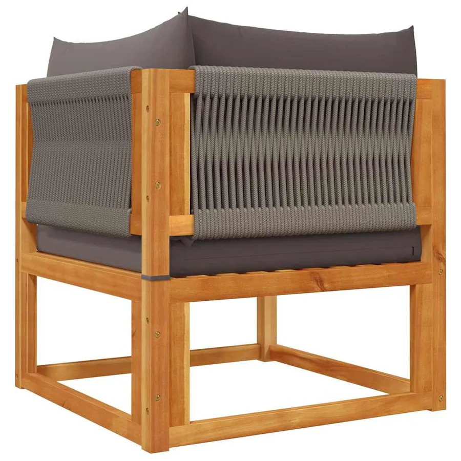 Canapé d'angle de jardin avec coussins en bois d'acacia et corde - 6