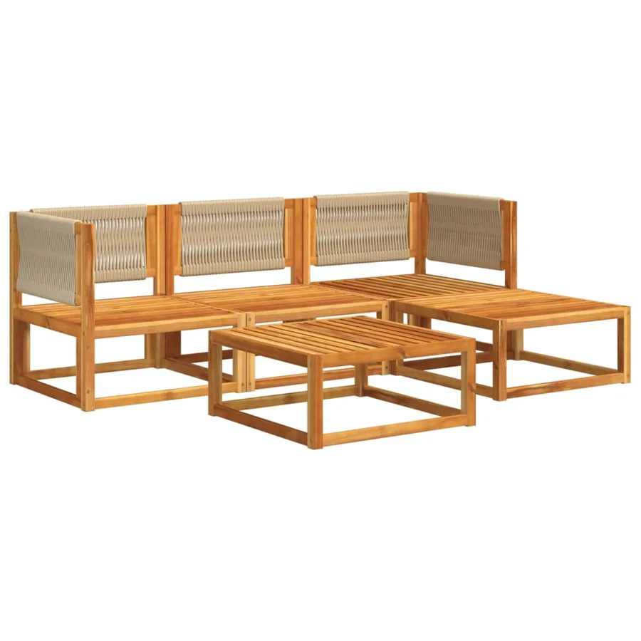 Ensemble de canapés de jardin 5 pièces avec coussins en bois d'acacia et corde - 3