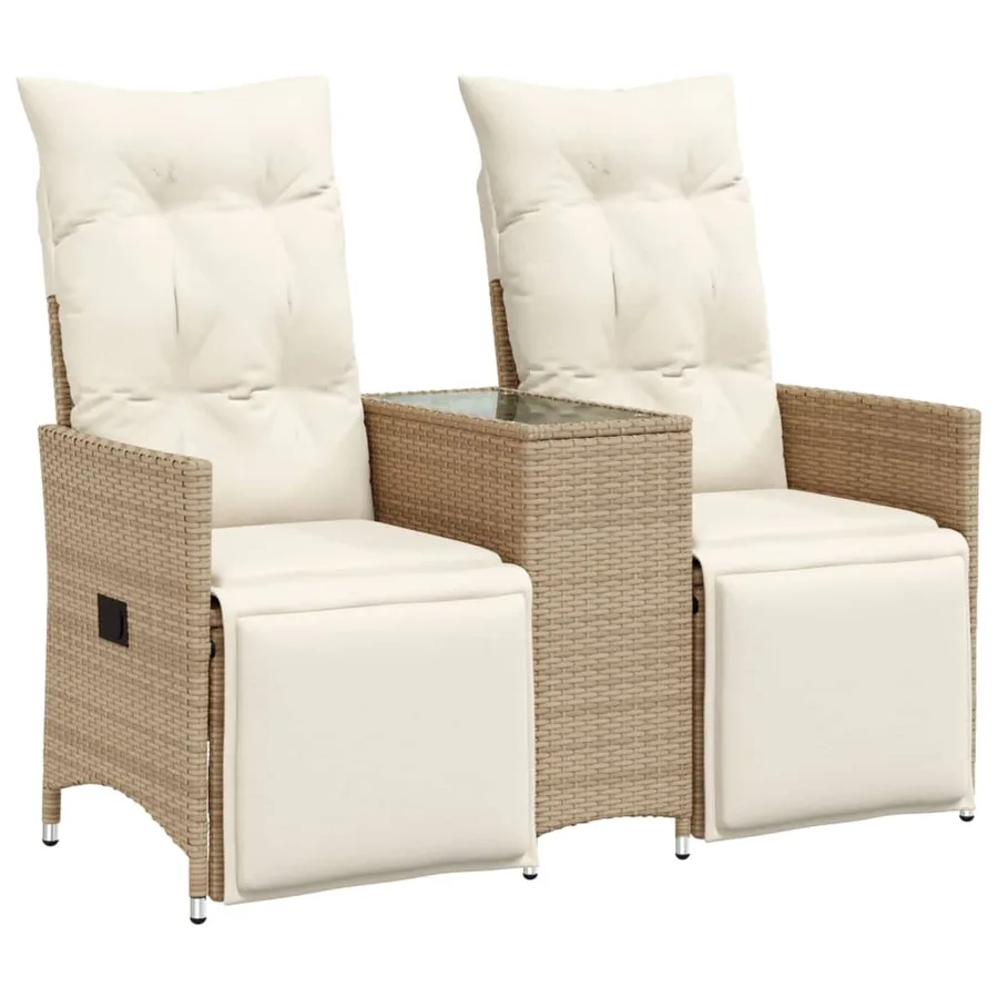 Canapé de jardin inclinable 2 places avec table beige rotin - 2
