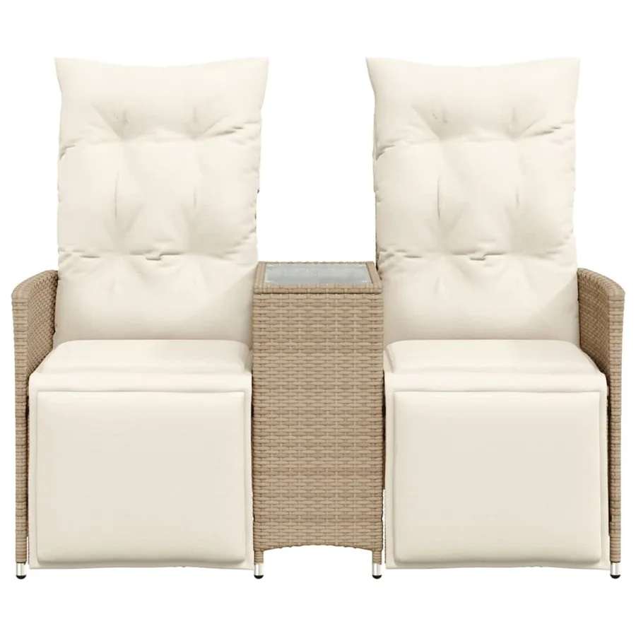 Canapé de jardin inclinable 2 places avec table beige rotin - 4
