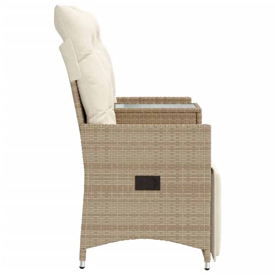 Canapé de jardin inclinable 2 places avec table beige rotin - 5