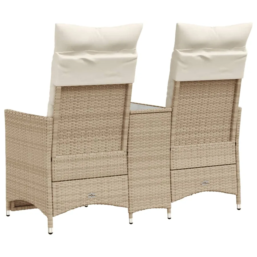 Canapé de jardin inclinable 2 places avec table beige rotin - 6