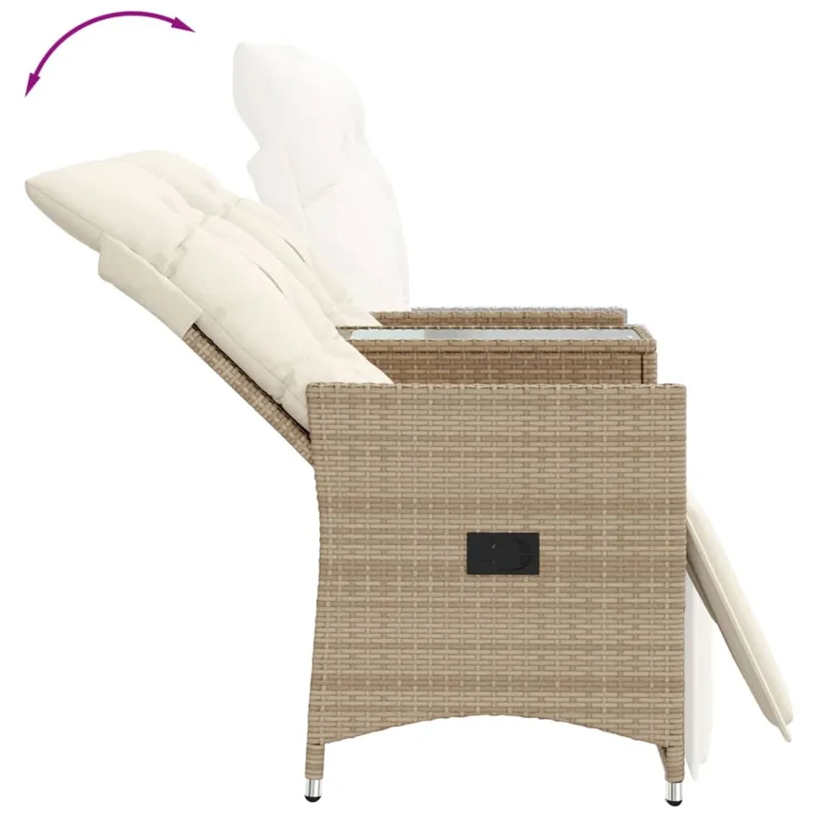 Canapé de jardin inclinable 2 places avec table beige rotin - 7