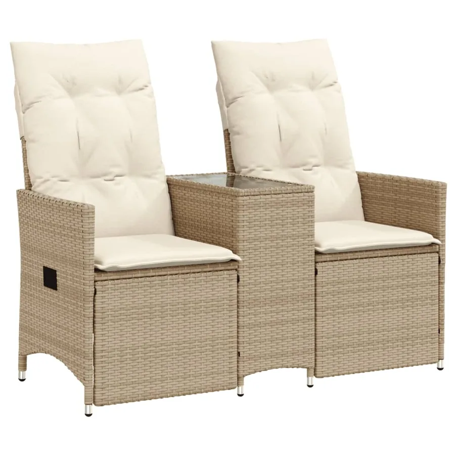 Canapé de jardin inclinable 2 places avec table beige rotin - 2