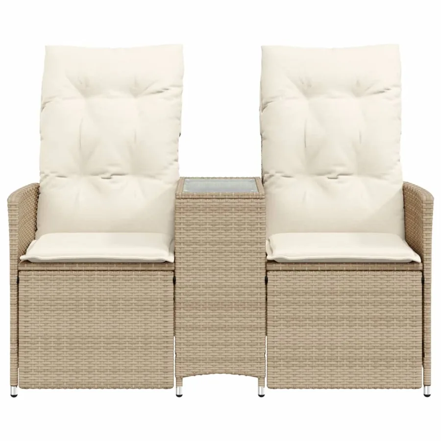 Canapé de jardin inclinable 2 places avec table beige rotin - 4