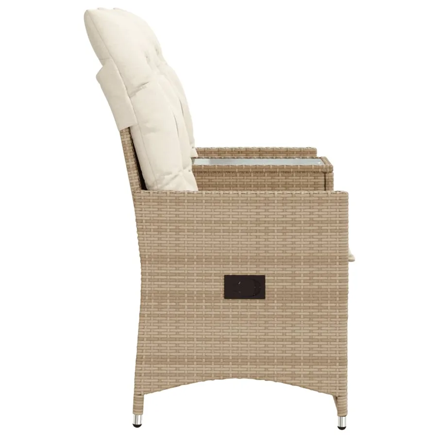 Canapé de jardin inclinable 2 places avec table beige rotin - 5