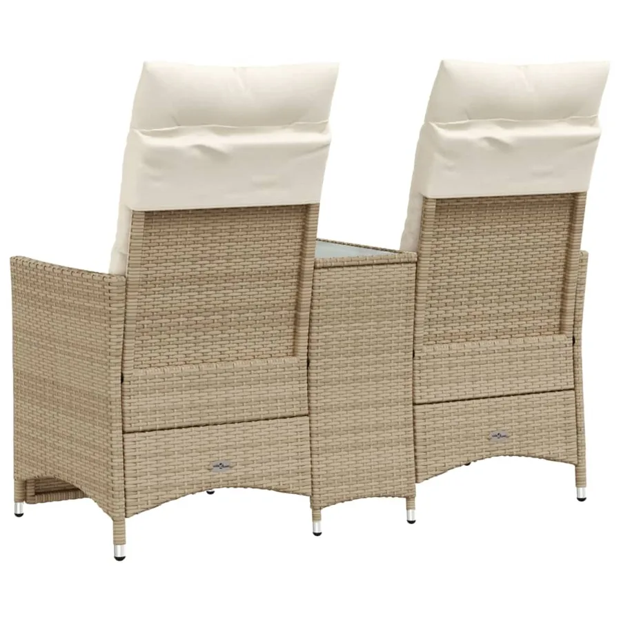 Canapé de jardin inclinable 2 places avec table beige rotin - 6