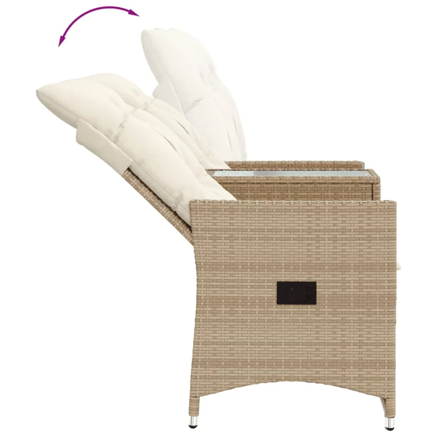 Canapé de jardin inclinable 2 places avec table beige rotin - 7