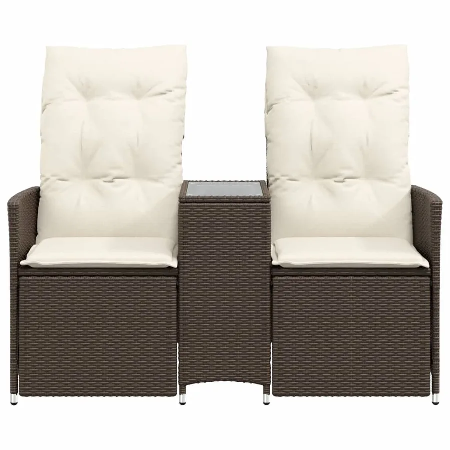 Canapé de jardin inclinable 2 places avec table marron rotin - 4