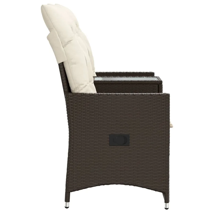 Canapé de jardin inclinable 2 places avec table marron rotin - 5