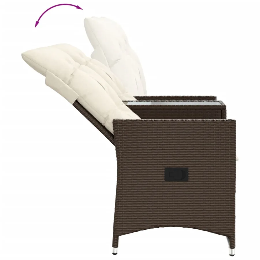 Canapé de jardin inclinable 2 places avec table marron rotin - 7
