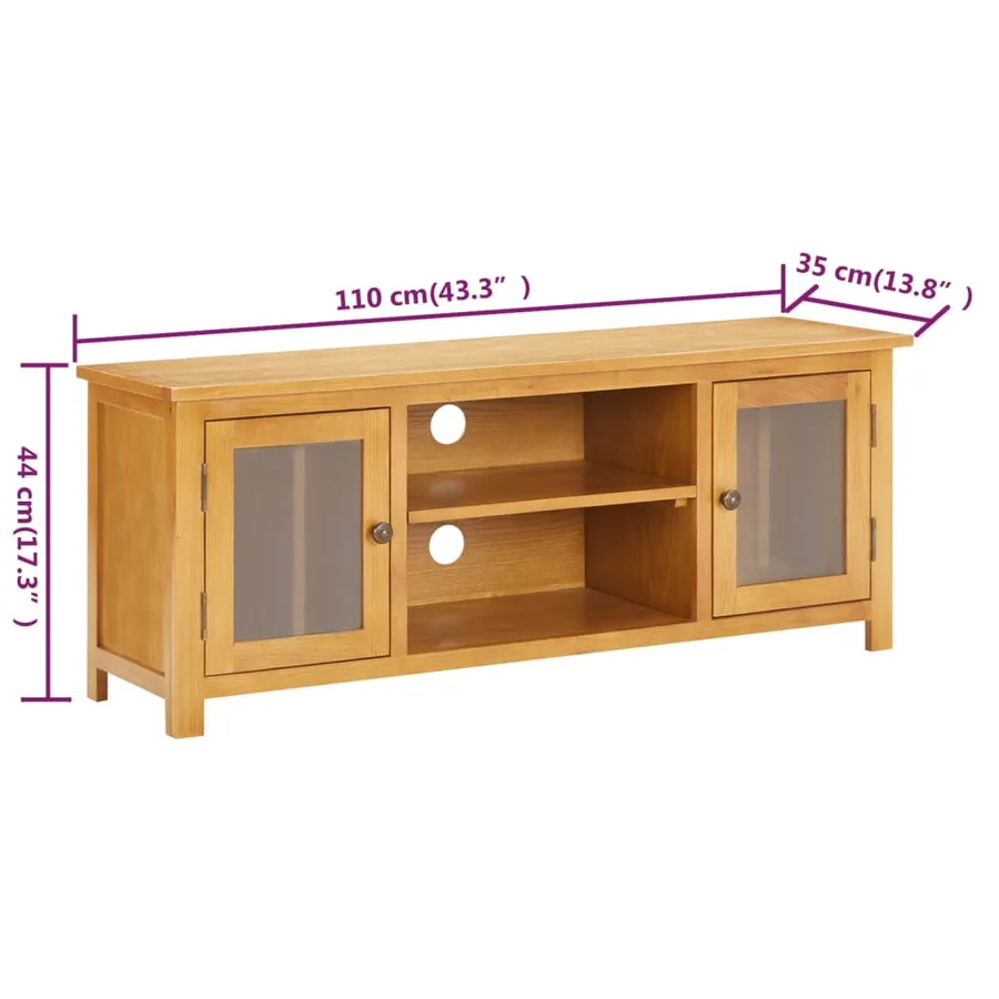 Meuble TV 110x35x44 cm Bois de chêne massif - 8