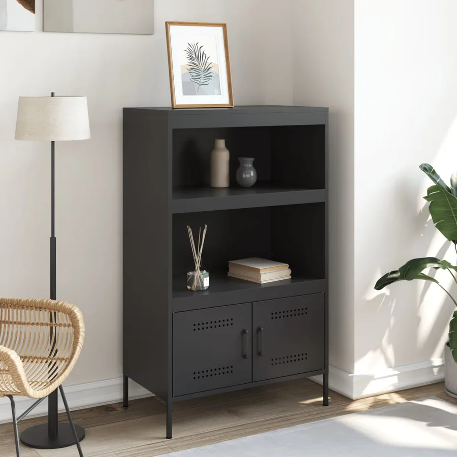 Buffet haut noir 68x39x113 cm acier - 3