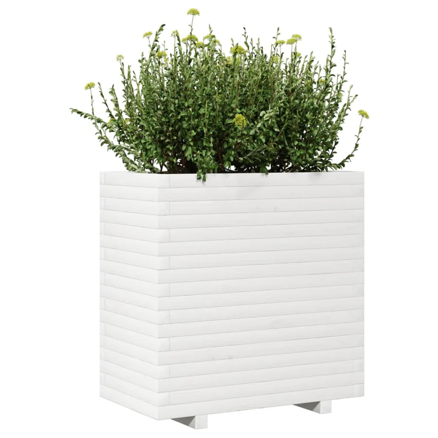 Jardinière blanc 70x40x72 cm bois de pin massif - 4