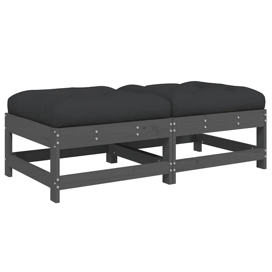 Repose-pieds de jardin coussins lot de 2 gris bois pin massif - 2