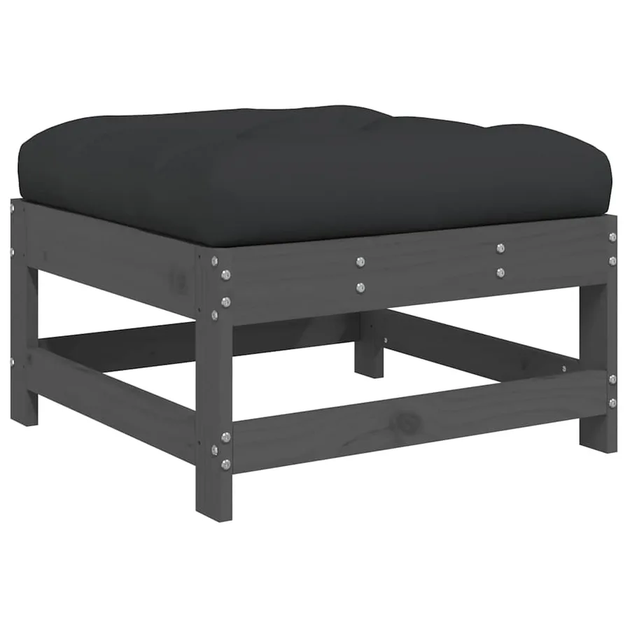 Repose-pieds de jardin coussins lot de 2 gris bois pin massif - 6