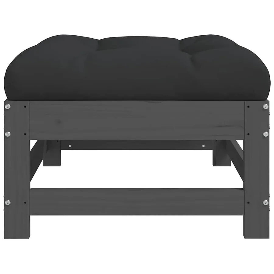 Repose-pieds de jardin coussins lot de 2 gris bois pin massif - 7