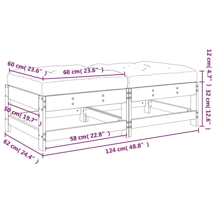 Repose-pieds de jardin coussins lot de 2 gris bois pin massif - 9