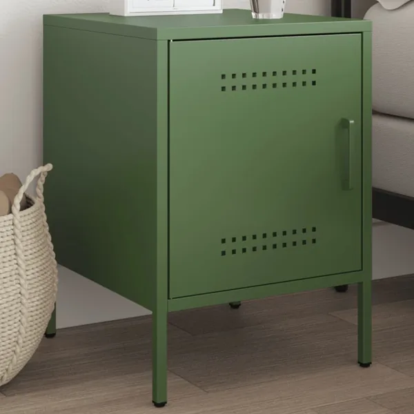 Table de chevet vert olive 36x39x50,5 cm acier