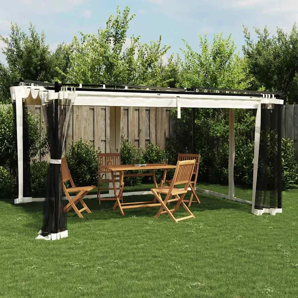 Tonnelle avec parois en filet crème 4x3 m acier