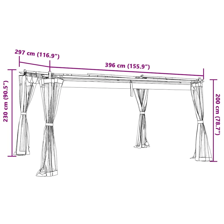 Tonnelle avec parois en filet crème 4x3 m acier - 9