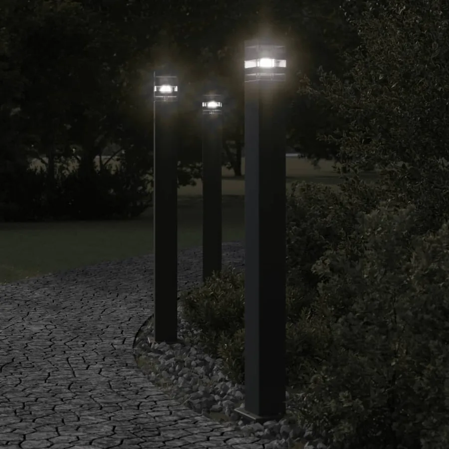 Lampadaires d'extérieur 3 pcs noir 110 cm aluminium