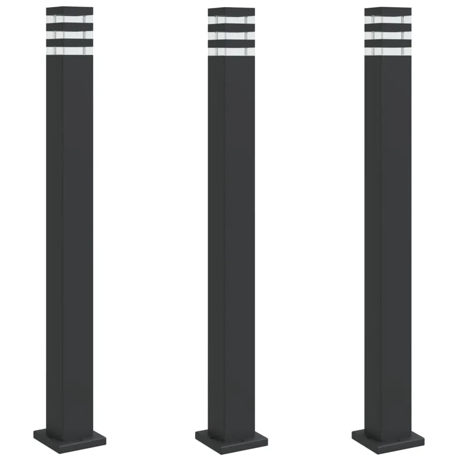 Lampadaires d'extérieur 3 pcs noir 110 cm aluminium - 2