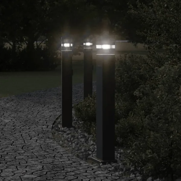 Lampadaires d'extérieur avec sortie 3 pcs noir 80 cm aluminium