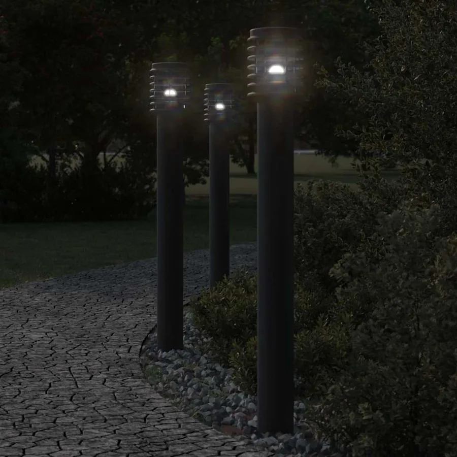 Lampadaires d'extérieur 3 pcs noir 110 cm acier inoxydable