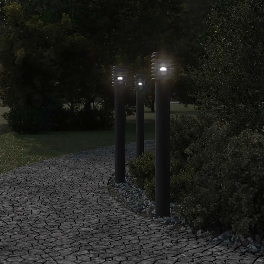 Lampadaires d'extérieur 3 pcs noir 110 cm acier inoxydable - 3