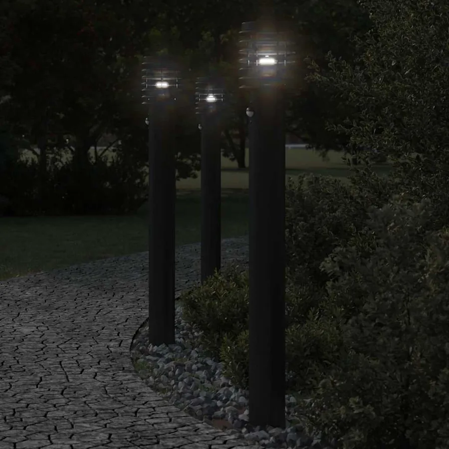 Lampadaires d'extérieur et capteurs 3 pcs noir acier inoxydable