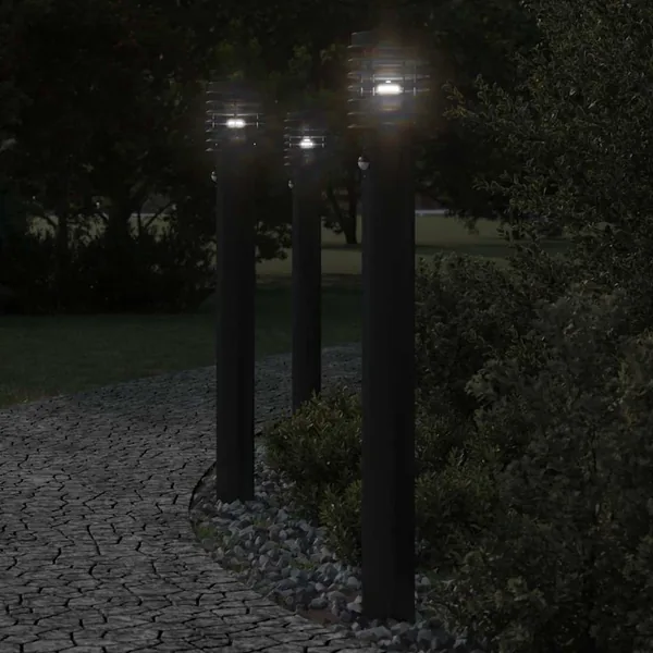 Lampadaires d'extérieur et capteurs 3 pcs noir acier inoxydable