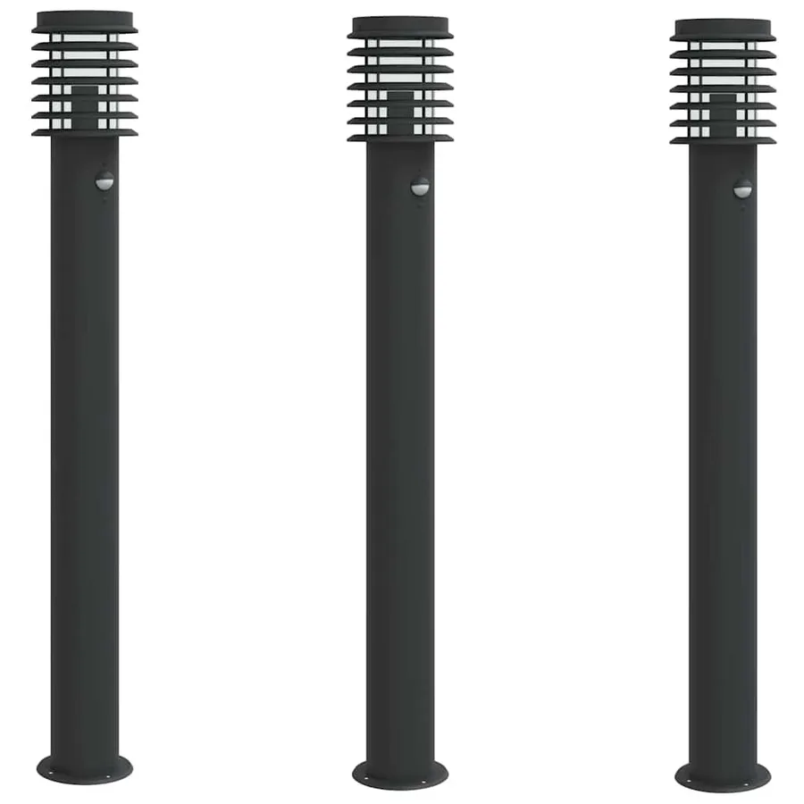 Lampadaires d'extérieur et capteurs 3 pcs noir acier inoxydable - 2