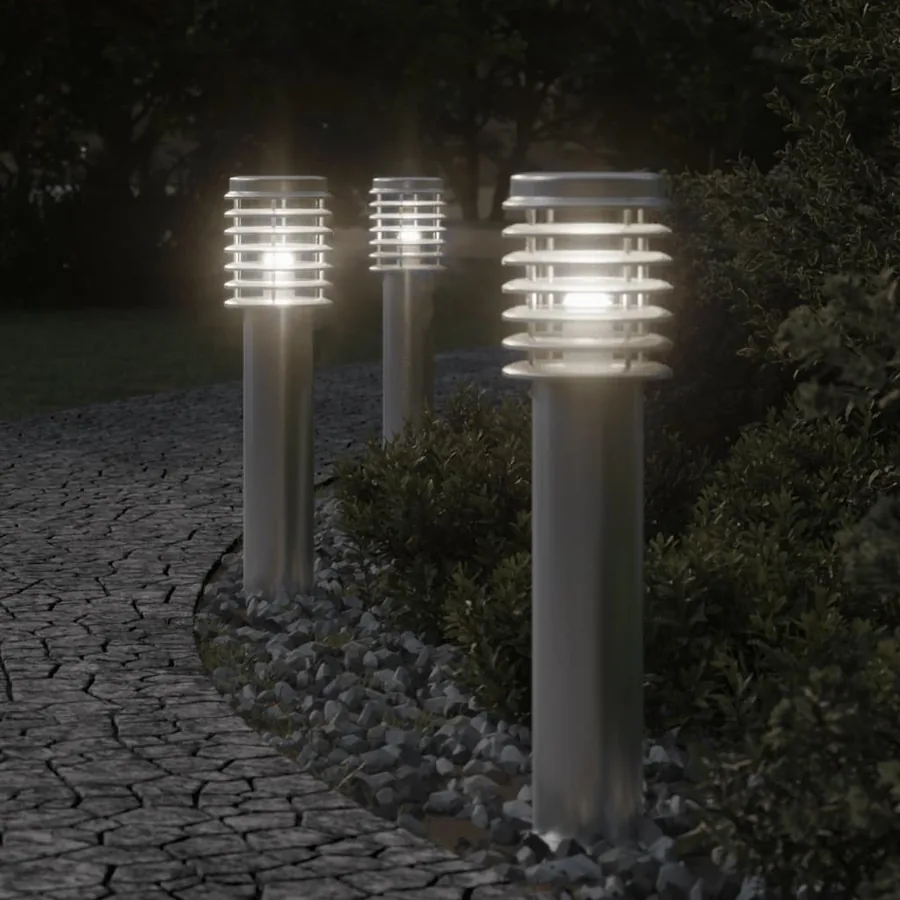 Lampadaires d'extérieur 3 pcs argenté 60 cm acier inoxydable