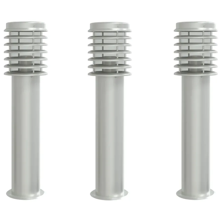 Lampadaires d'extérieur 3 pcs argenté 60 cm acier inoxydable - 2