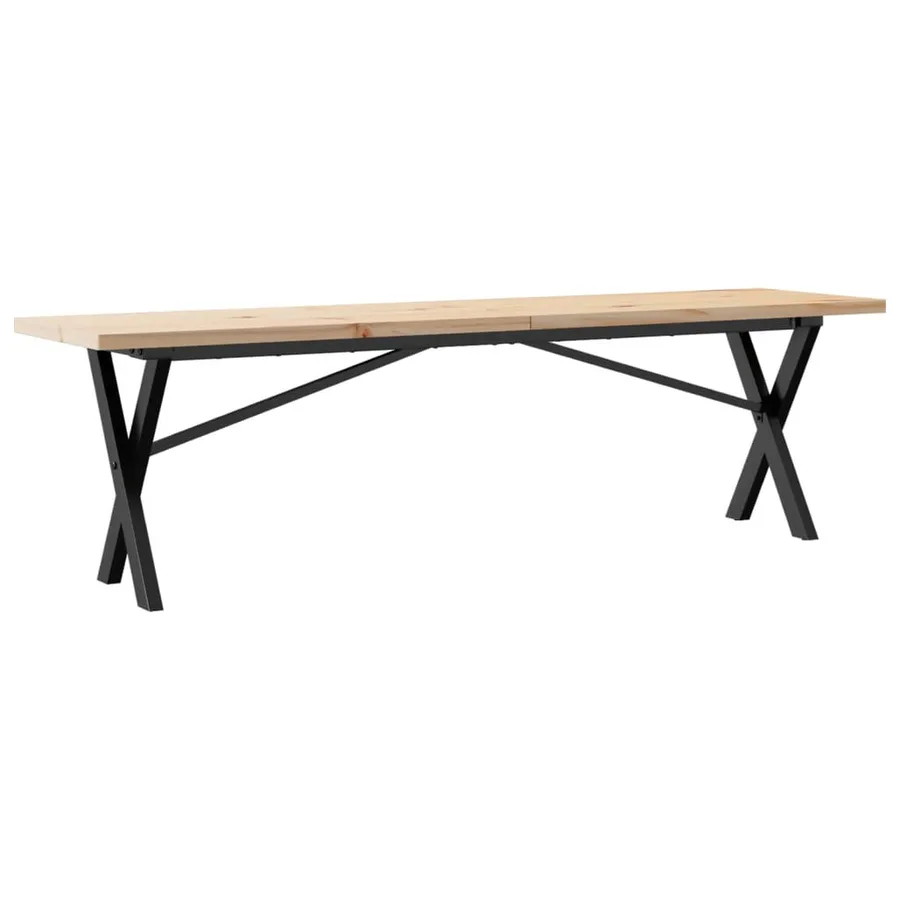 Table basse cadre en X 160x40x45,5 cm bois de pin massif acier - 2
