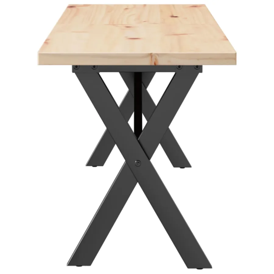Table basse cadre en X 160x40x45,5 cm bois de pin massif acier - 5