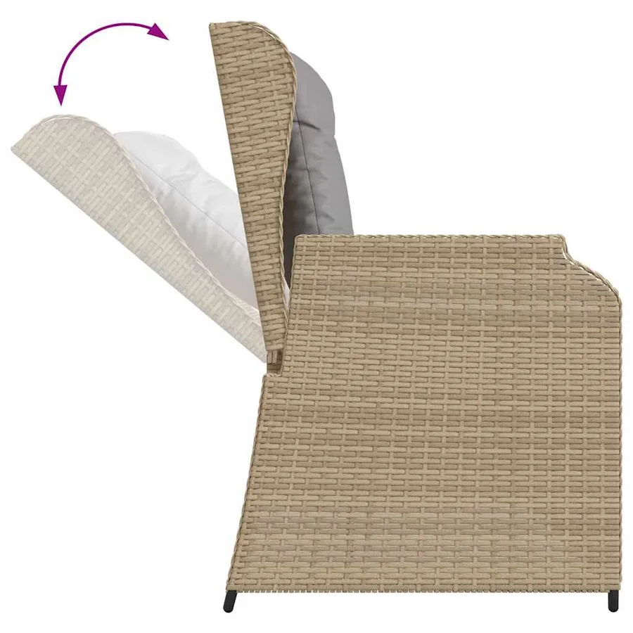 Banc inclinable de jardin avec coussins beige résine tressée - 7