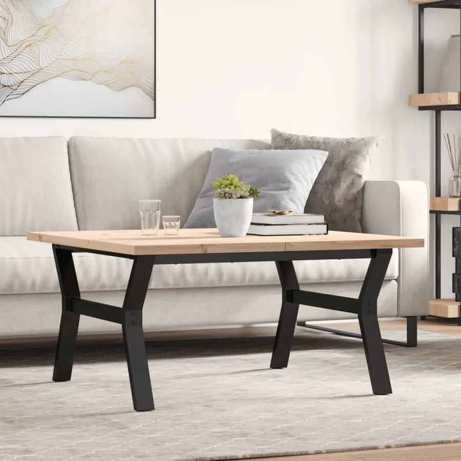 Table basse cadre en Y 90x90x45,5cm bois de pin massif et acier