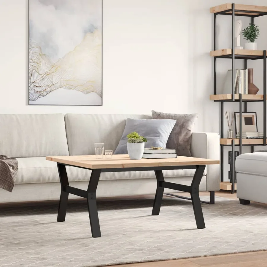 Table basse cadre en Y 90x90x45,5cm bois de pin massif et acier - 3