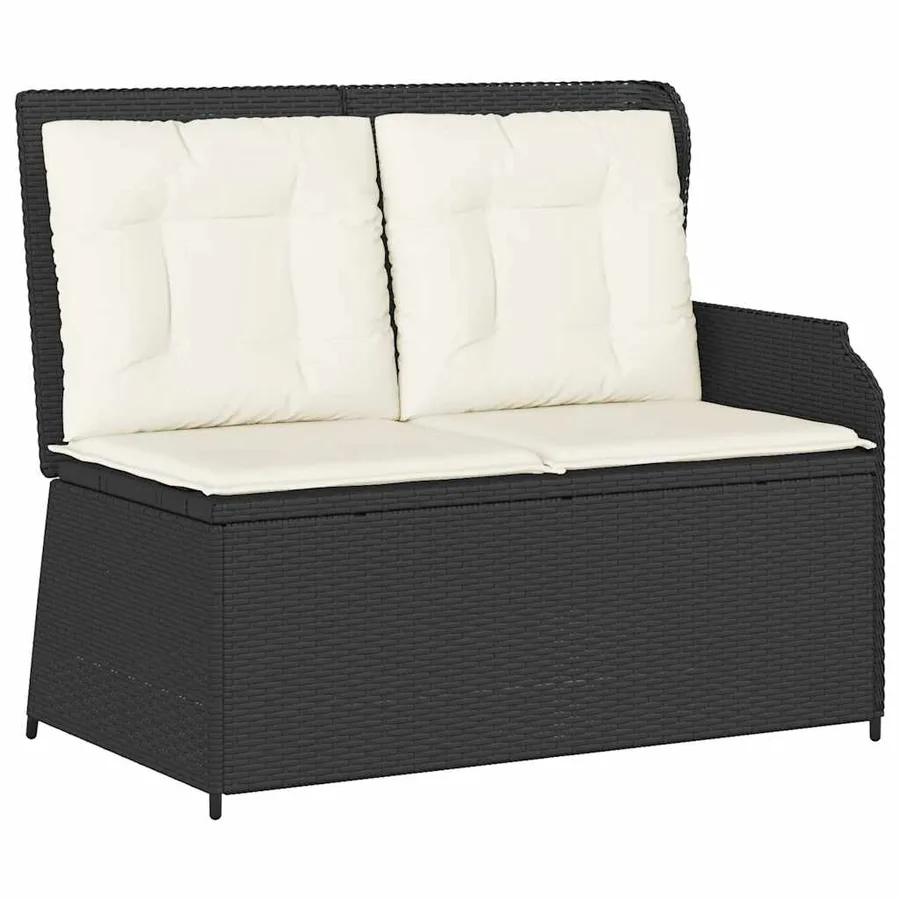 Banc inclinable de jardin avec coussins noir résine tressée - 2