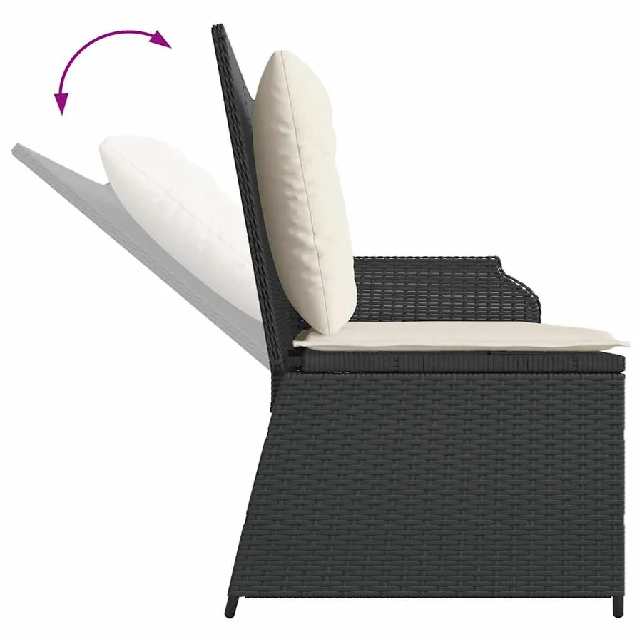 Banc inclinable de jardin avec coussins noir résine tressée - 7