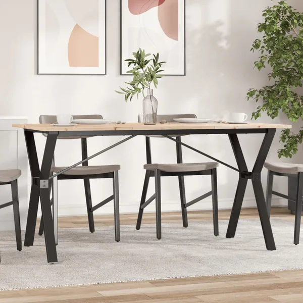 Table à manger cadre en Y 160x80x75 cm bois de pin massif acier