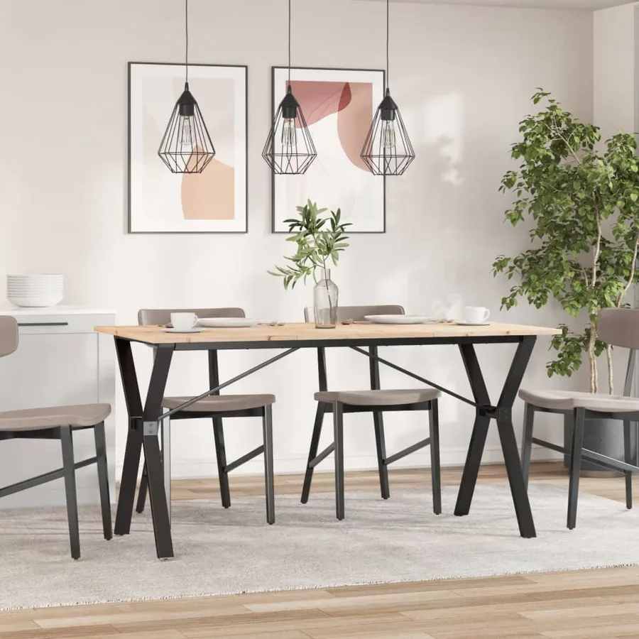 Table à manger cadre en Y 160x80x75 cm bois de pin massif acier - 3