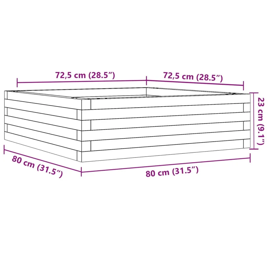 Jardinière blanc 80x80x23 cm bois de pin massif - 10