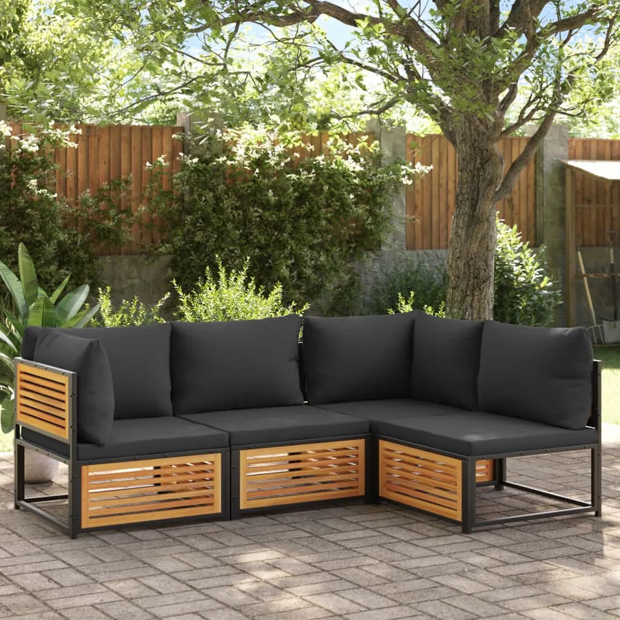 Canapé de jardin sans accoudoirs coussins bois massif d'acacia - 3